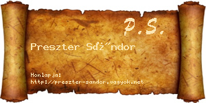 Preszter Sándor névjegykártya