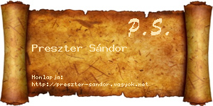 Preszter Sándor névjegykártya